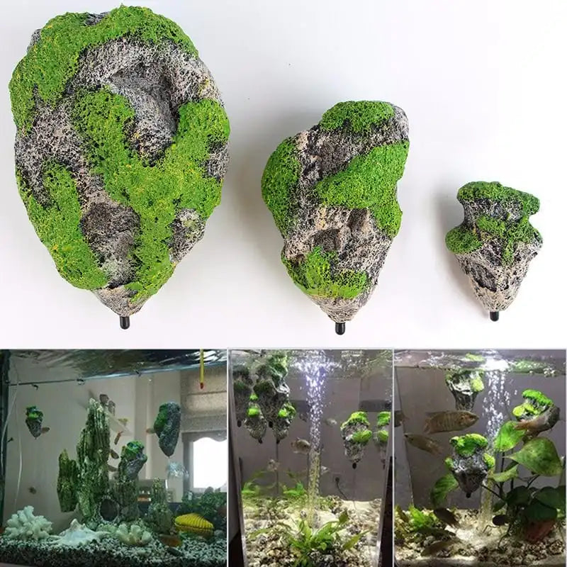 Decoraciones flotantes para acuarios con rocas de musgo