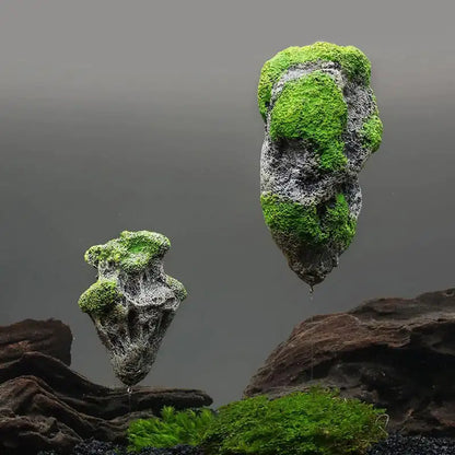 Decoraciones flotantes para acuarios con rocas de musgo