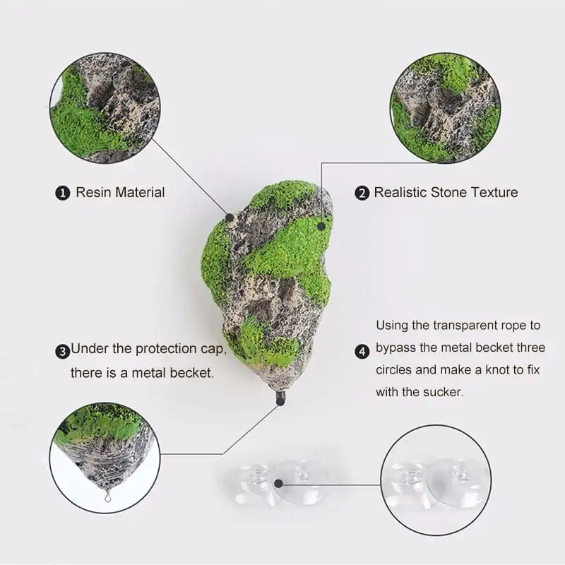 Decoraciones flotantes para acuarios con rocas de musgo